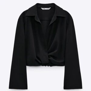 Zara Black Long Sleeve Cropped Top